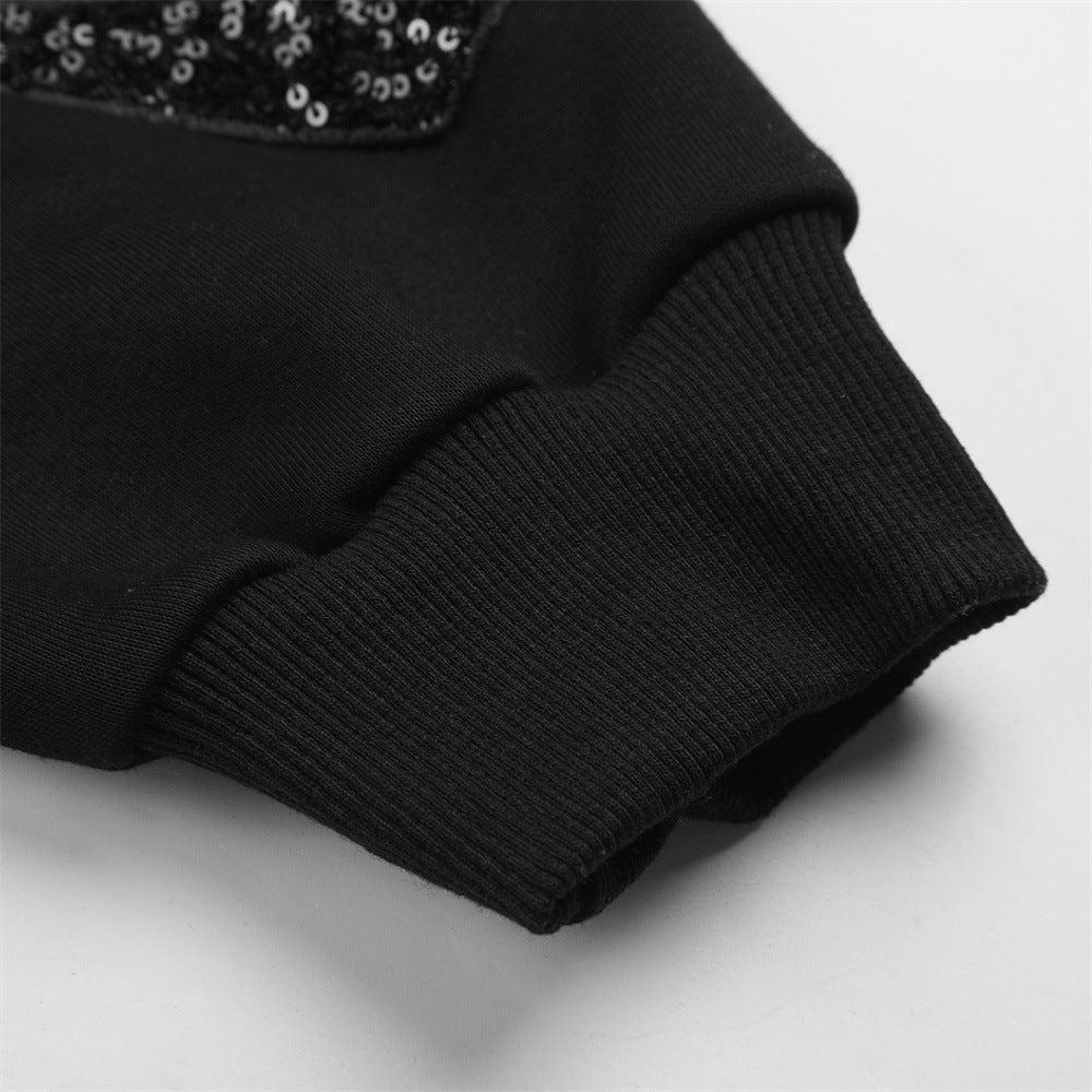 Bow Embroidery Zip-Up Hoodie – Oversized Sequin Ribbon Detail