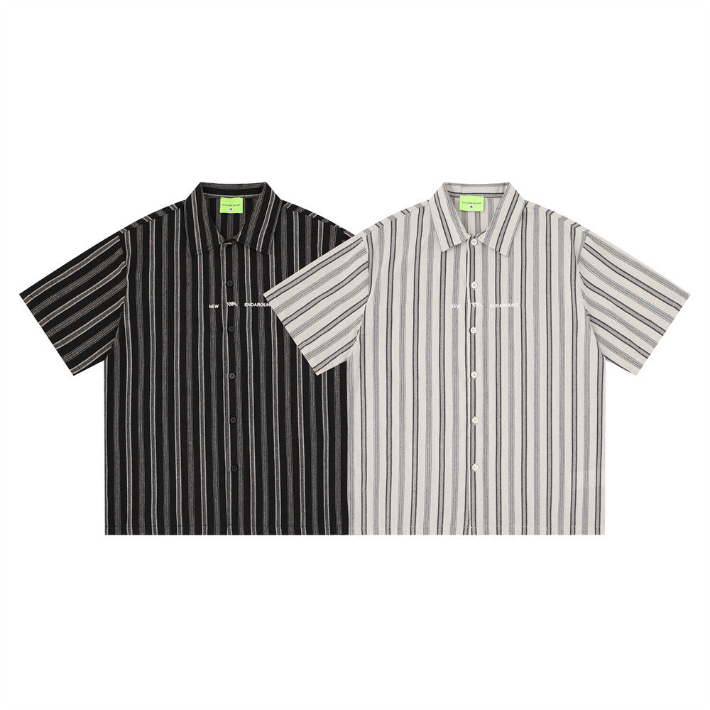 Vertical Stripe Short Sleeve Shirt – Oversized Relaxed Fit