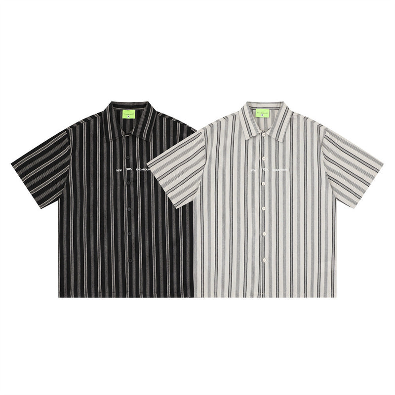 Vertical Stripe Short Sleeve Shirt – Oversized Relaxed Fit