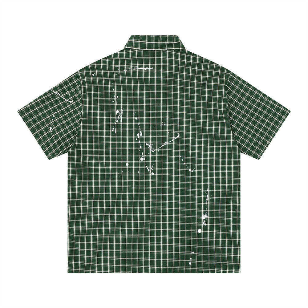 Paint Splatter Plaid Short Sleeve Shirt – Relaxed Fit Street Style