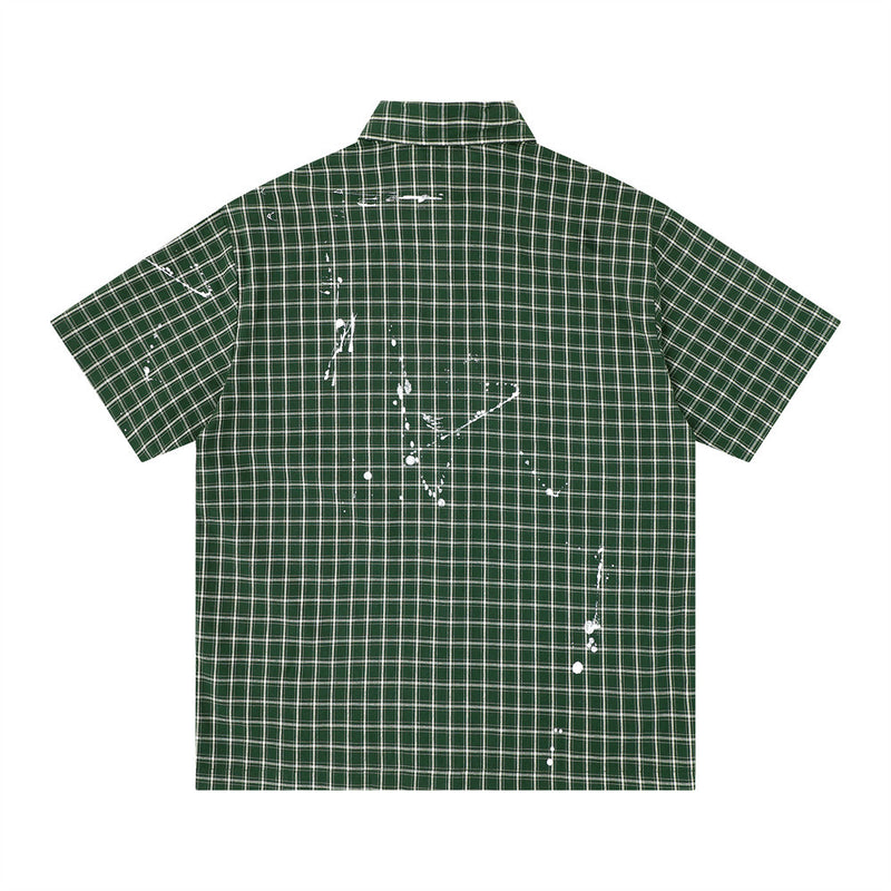 Paint Splatter Plaid Short Sleeve Shirt – Relaxed Fit Street Style