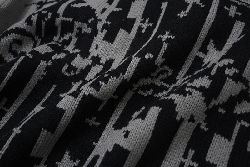 Pull col rond en maille – Graffiti usé, dégradé délavé à l’acide
