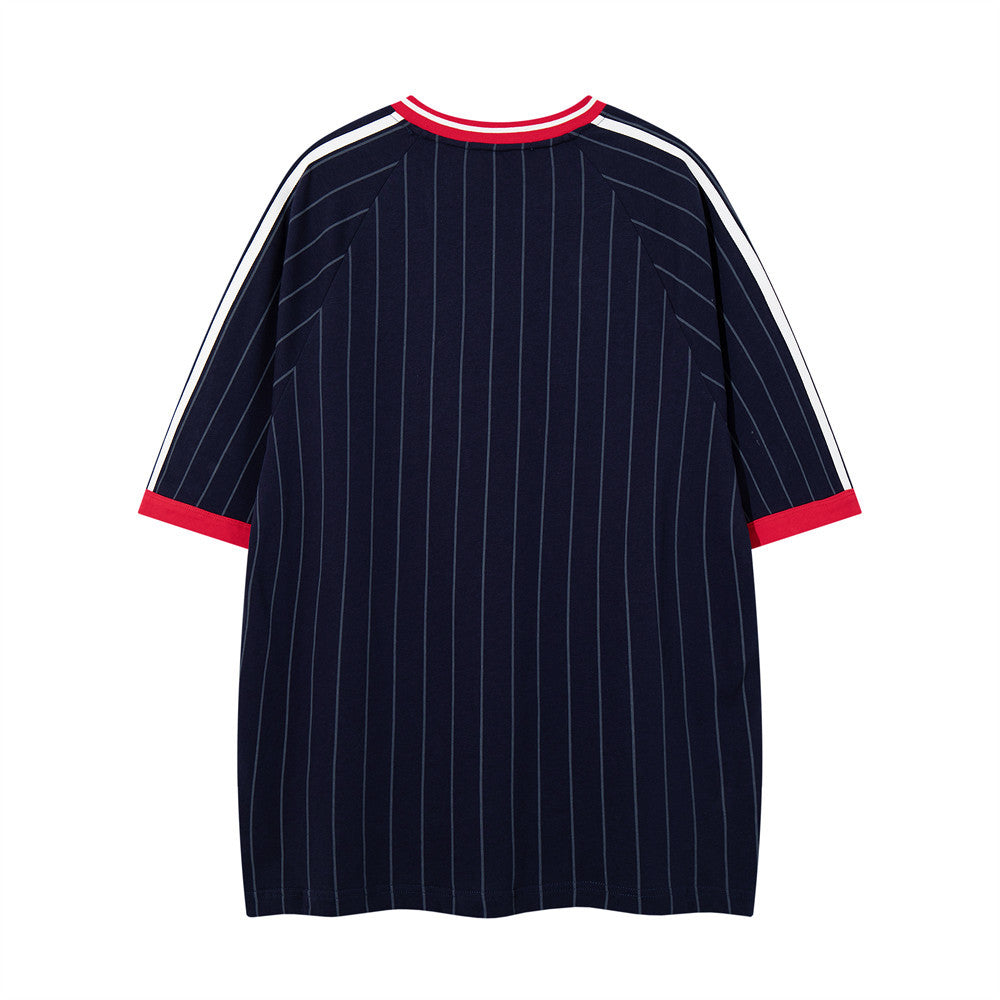 Pinstripe Soccer Jersey T-Shirt – Number 7 V-Neck Oversized Tee