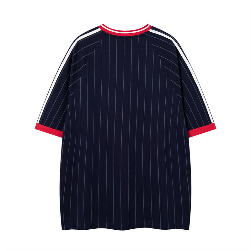 Pinstripe Soccer Jersey T-Shirt – Number 7 V-Neck Oversized Tee