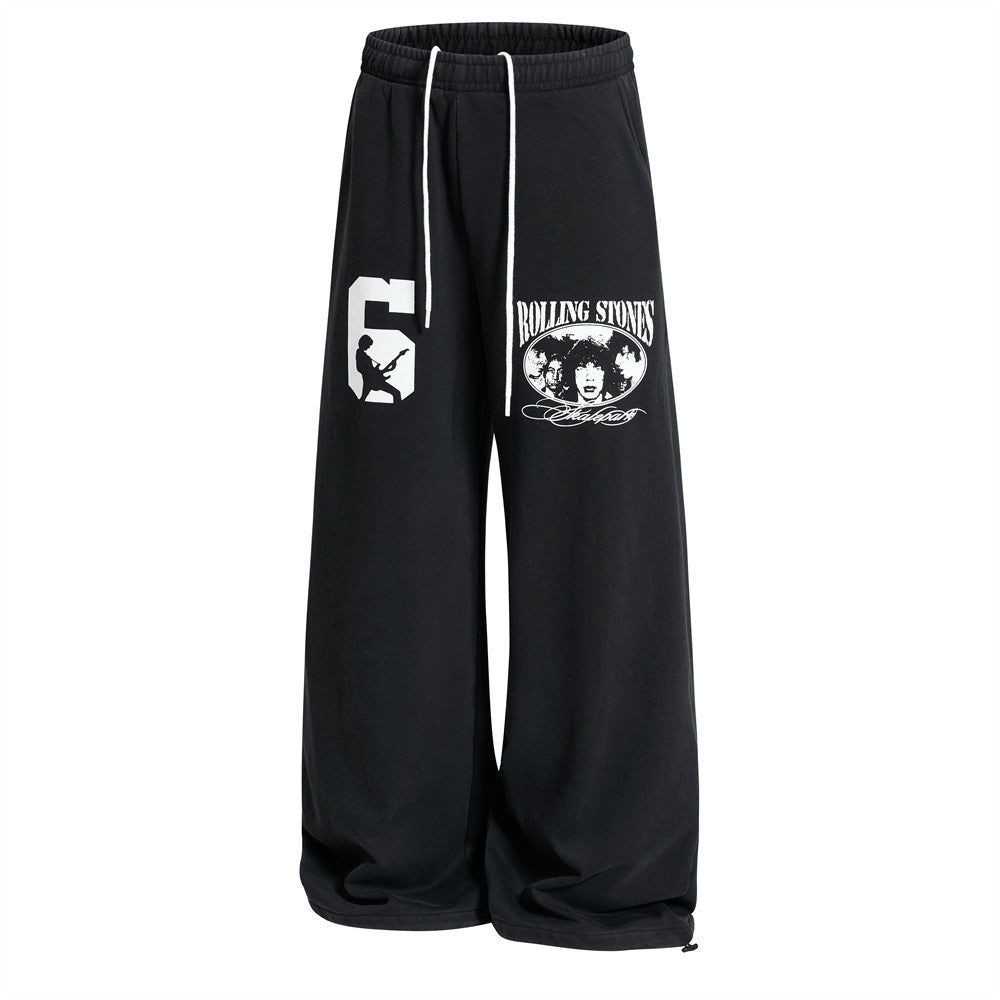 Wide-Leg Sweatpants with Rolling Stones Graphic Print & Drawstring Ankles
