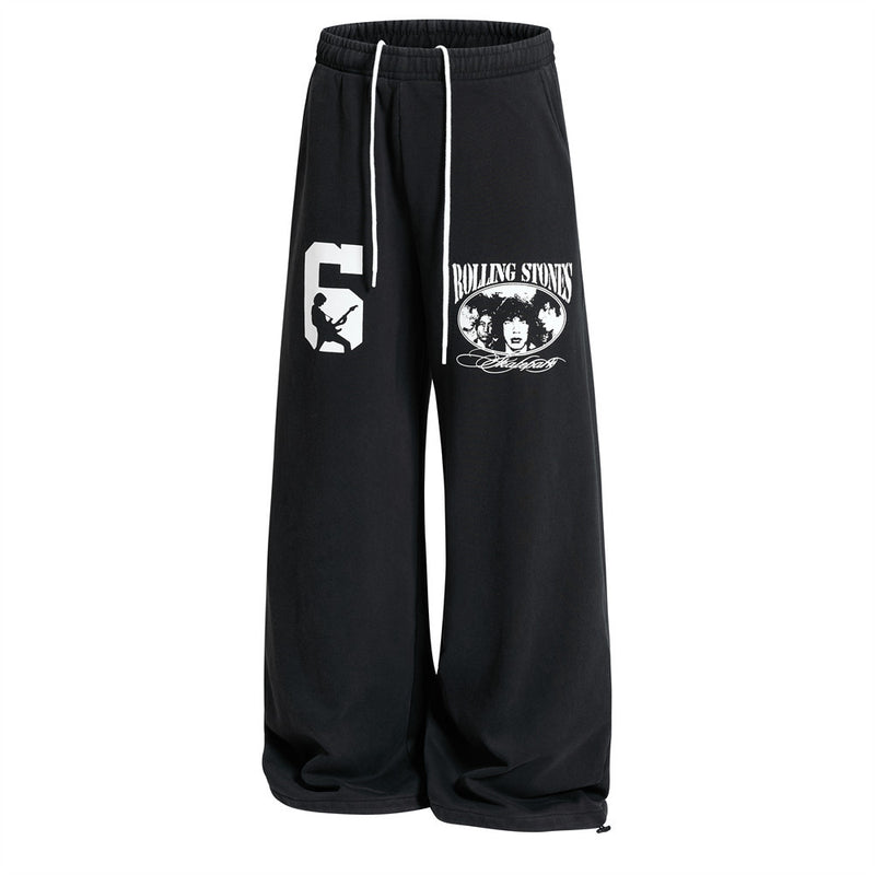 Wide-Leg Sweatpants with Rolling Stones Graphic Print & Drawstring Ankles