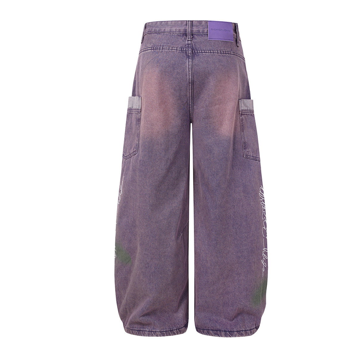 Jean taille haute à jambe large – Pantalon barrel en denim violet délavé à l’acide, imprimé graffiti
