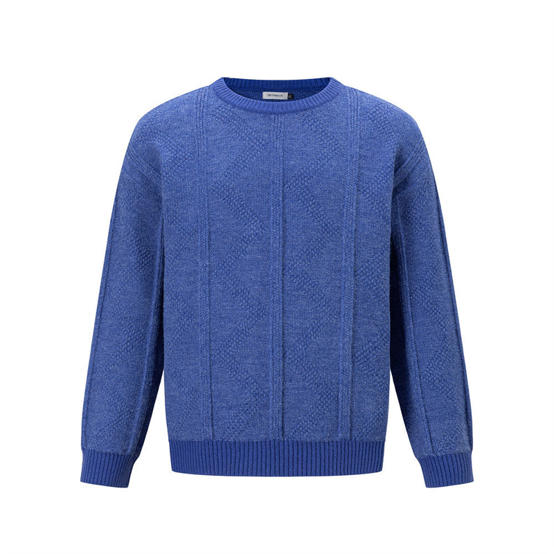 Men's Relaxed-Fit Crewneck Pullover Sweater with Diamond Cable Knit Texture