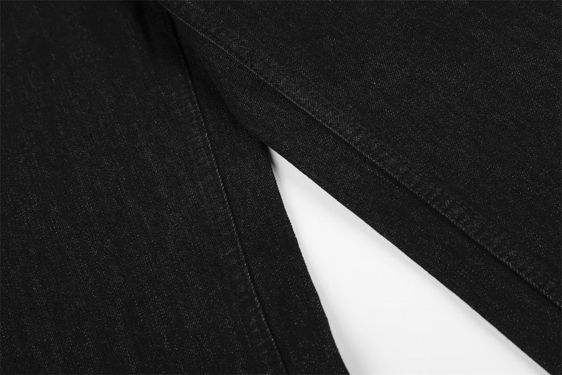 Men's Black Wide-Leg Jeans with Star-Print Contrast Pockets