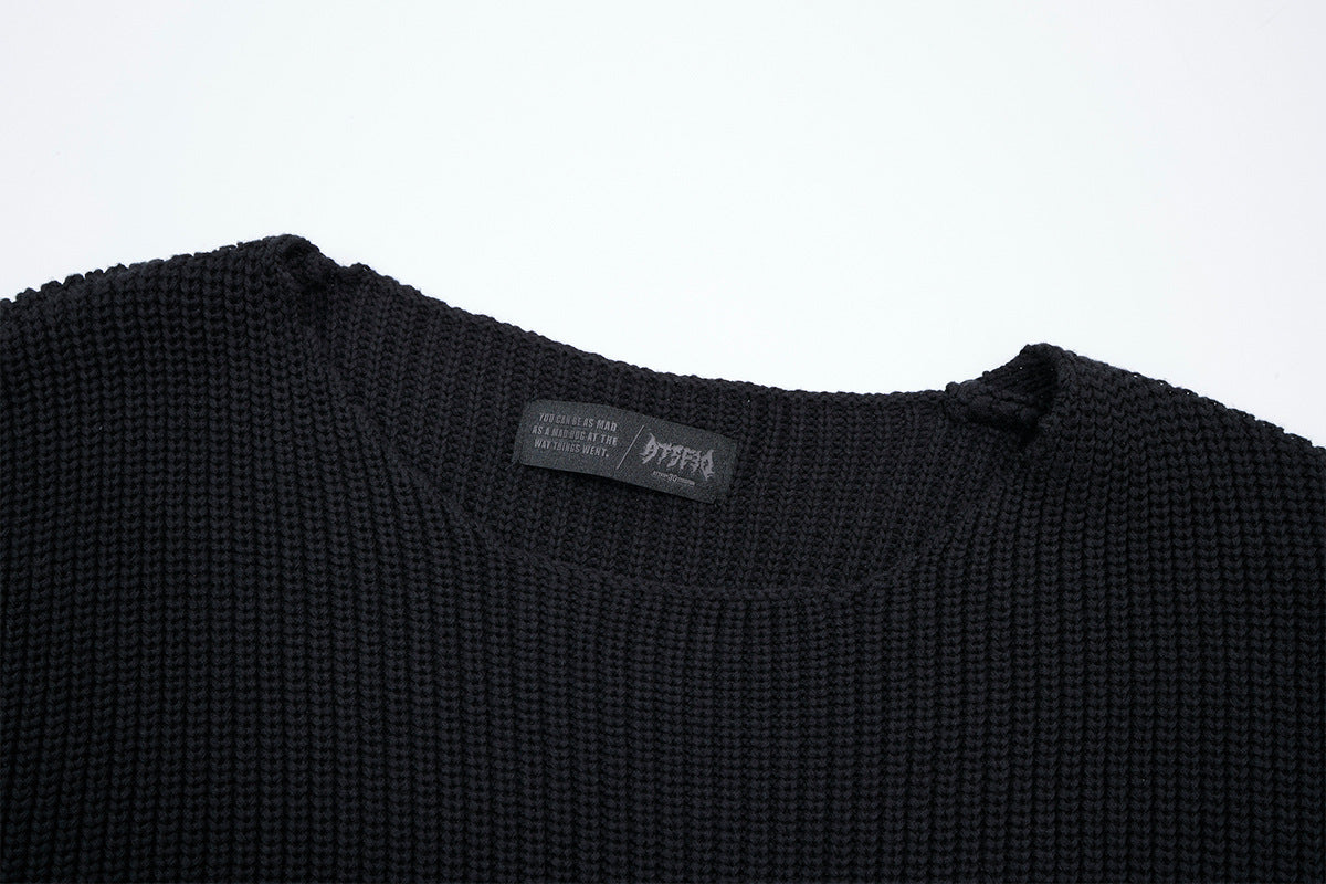 Pull jacquard en maille à col rond Tribal Flame – Streetwear noir