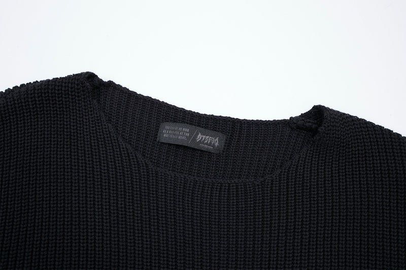 Pull jacquard en maille à col rond Tribal Flame – Streetwear noir