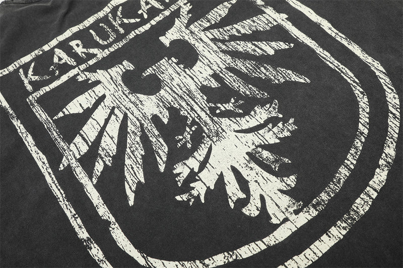 Karukama Eagle Crest Washed Long-Sleeve Tee – Distressed Graphic Black