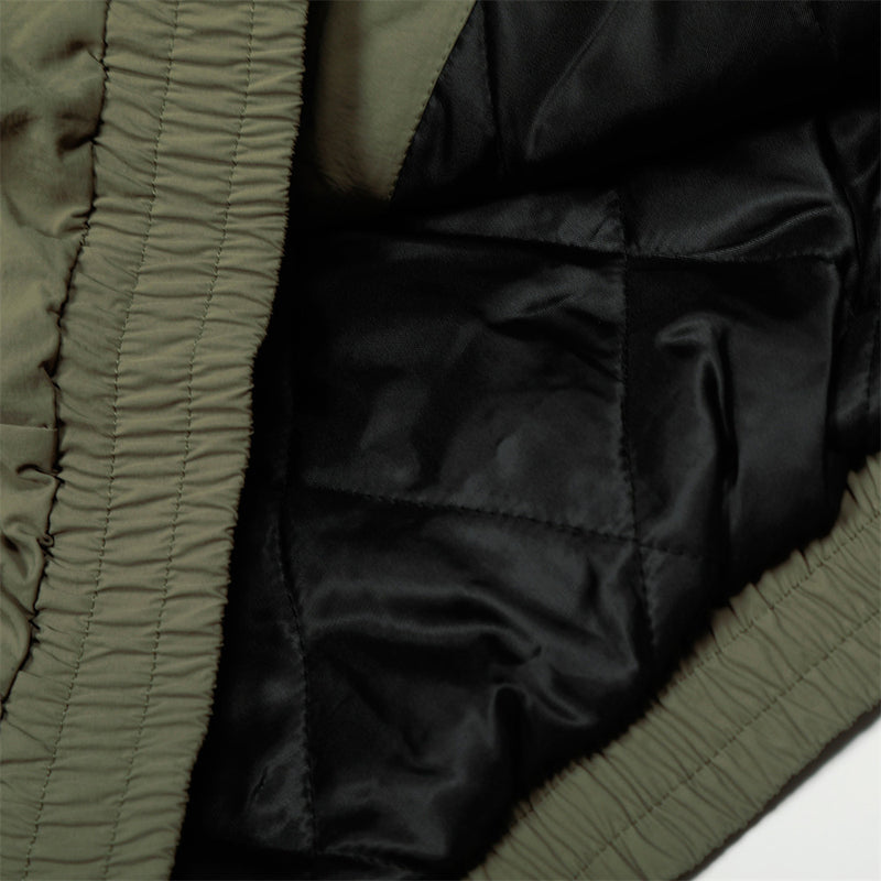 Men's Army Green Varsity Patch Faux Fur Hood Puffer Jacket