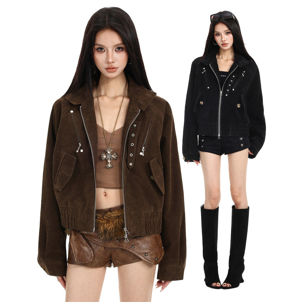 Mens Bomber Jacket – Cropped Stand Collar Zip-Up with Metal Hardware