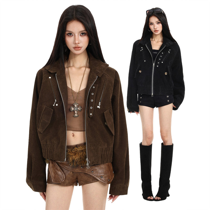 Mens Bomber Jacket – Cropped Stand Collar Zip-Up with Metal Hardware