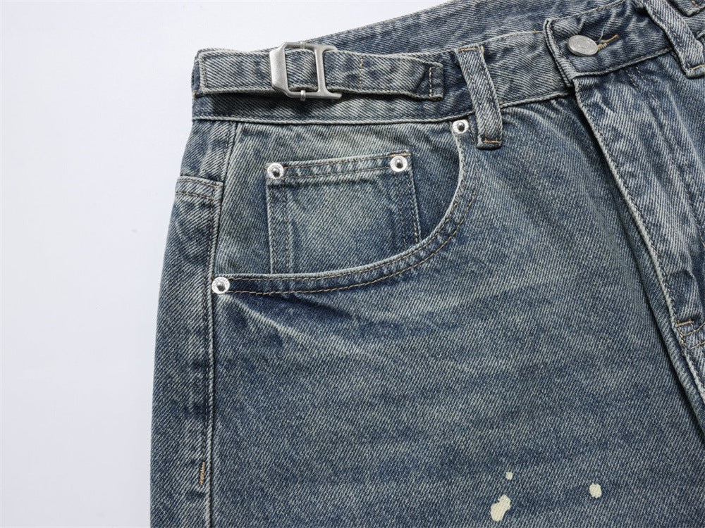 Men's Relaxed Fit Jeans with Floral Graffiti Print – Wide Leg Straight Denim