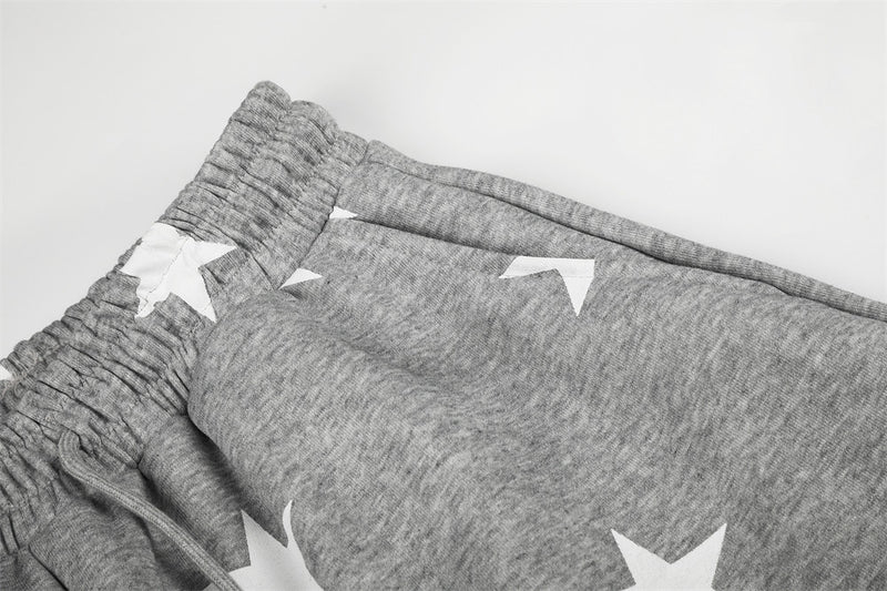 Star Print Wide-Leg Sweatpants – Oversized Pleated Streetwear Joggers