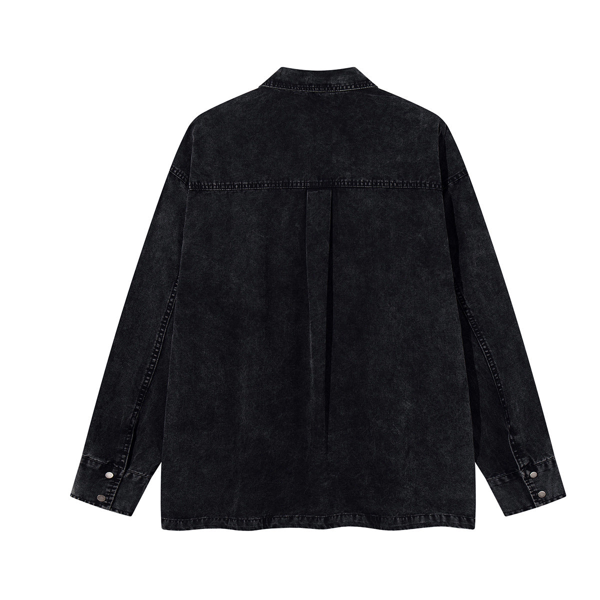 Acid Wash Denim Overshirt with Leather Patch Pockets & Snap Buttons