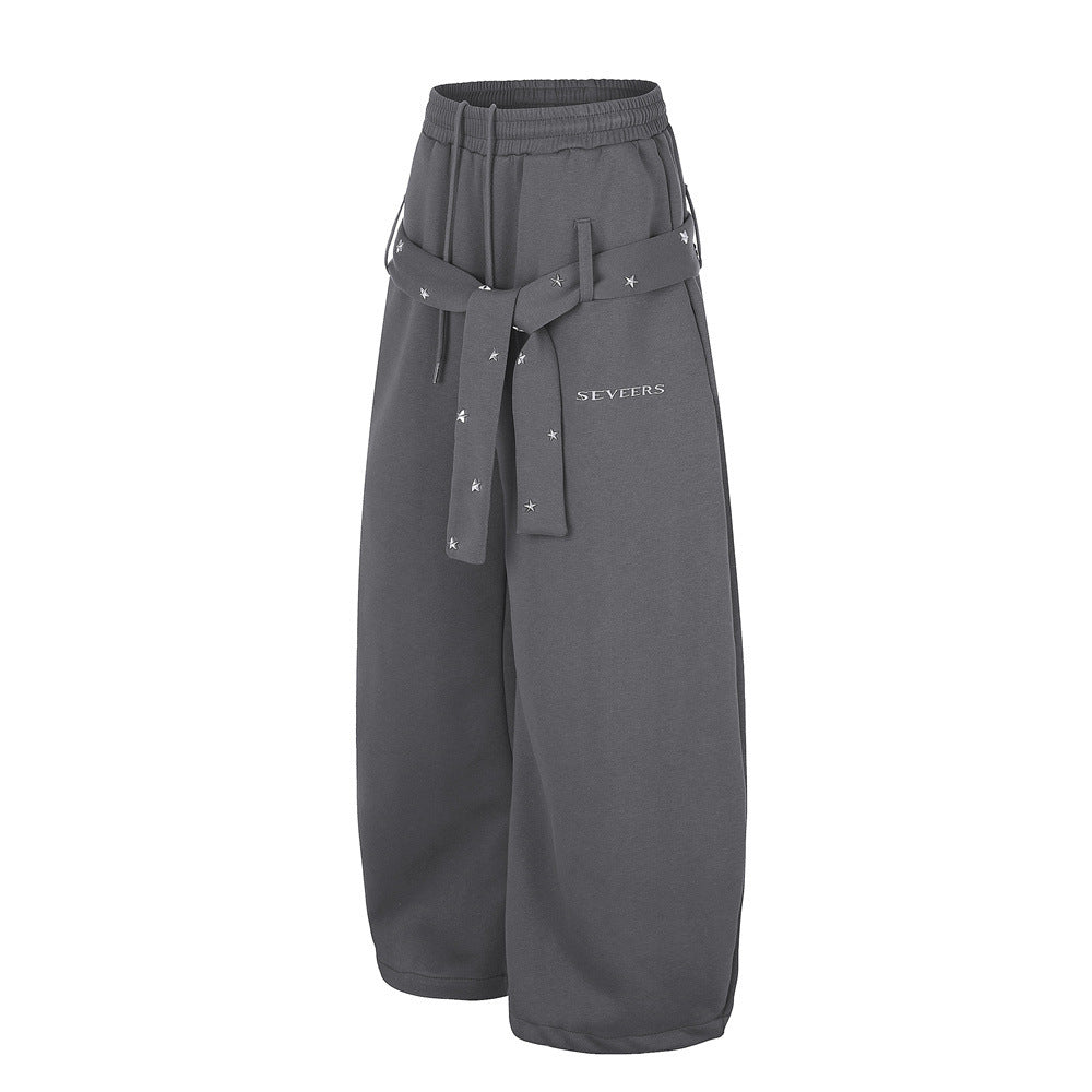 Star Studded Belt Wide Leg Sweatpants – Oversized High Street Baggy Trousers