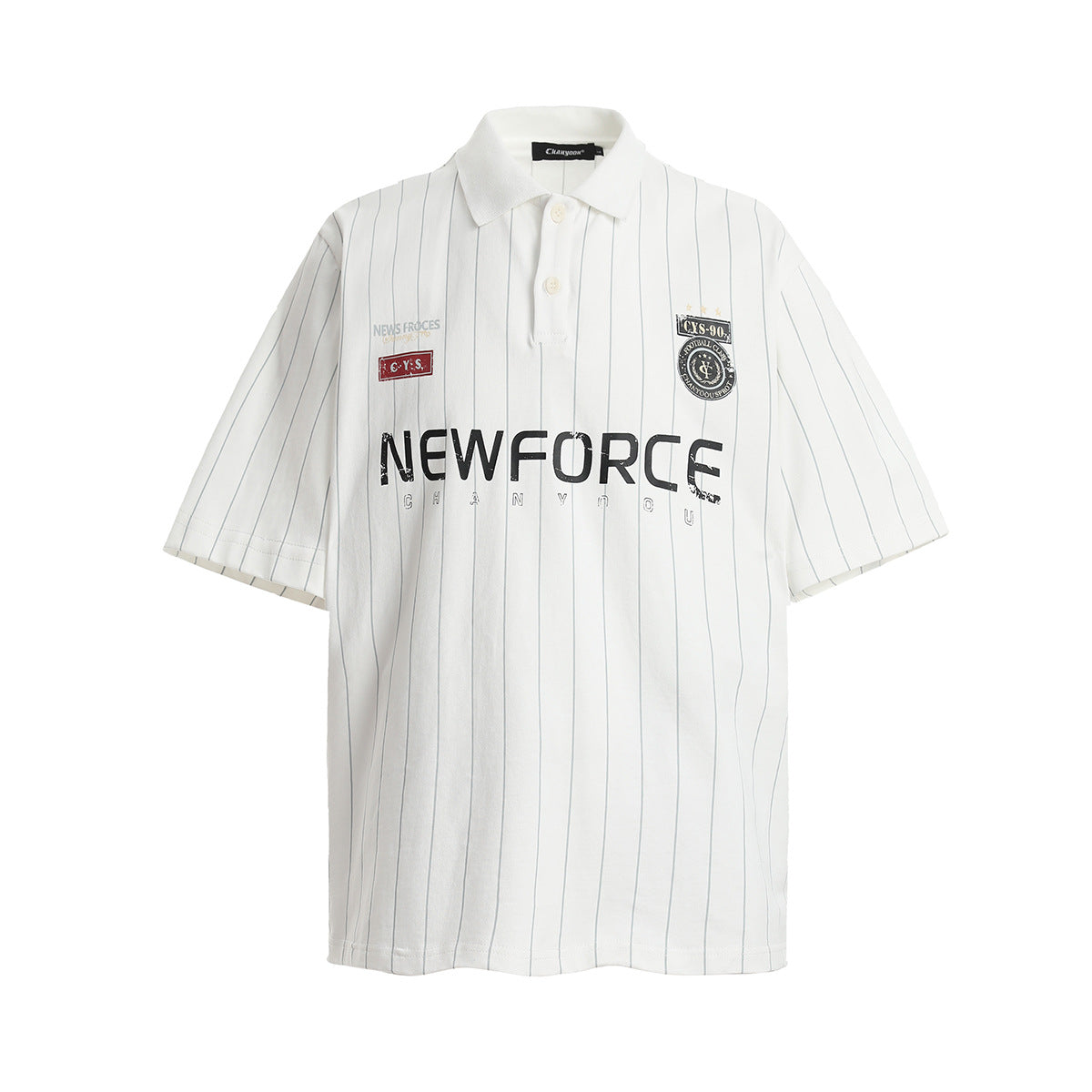 Men's Short Sleeve Pinstripe Polo Shirt – Oversized Varsity Graphic Jersey