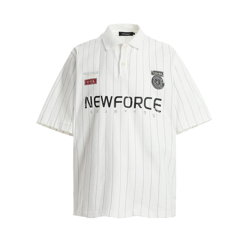 Men's Short Sleeve Pinstripe Polo Shirt – Oversized Varsity Graphic Jersey