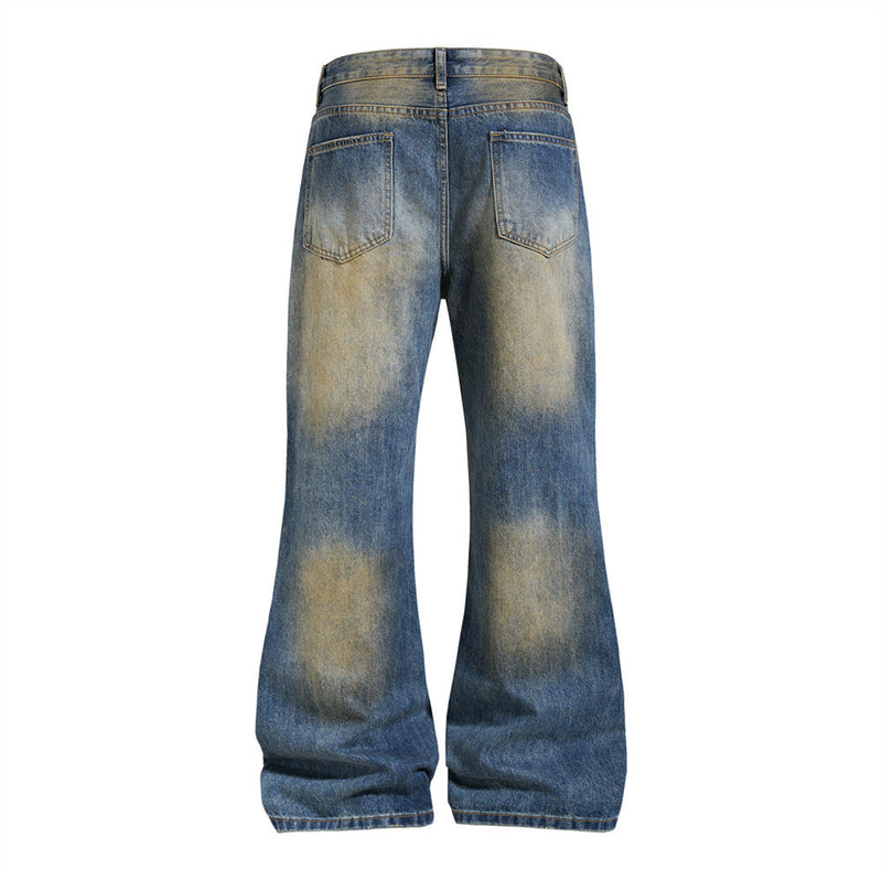 Men's Distressed Flare Jeans – Vintage Mud-Dye Wide Leg Denim