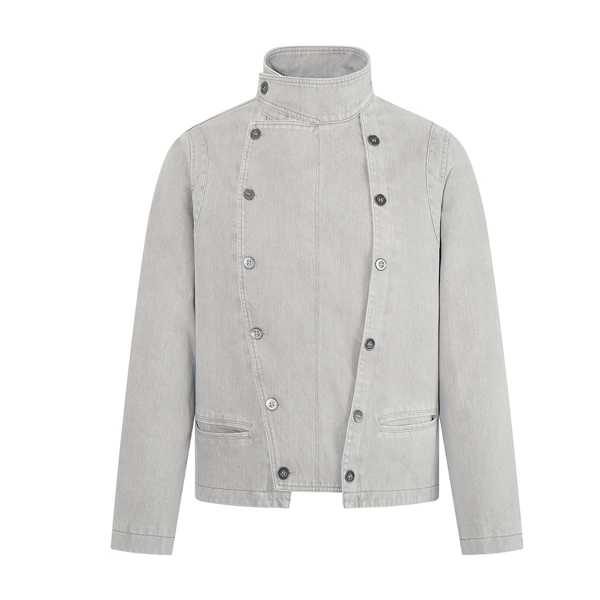 Asymmetrische Jeansjacke mit doppeltem Knopfverschluss – Vintage-Workwear-Stil