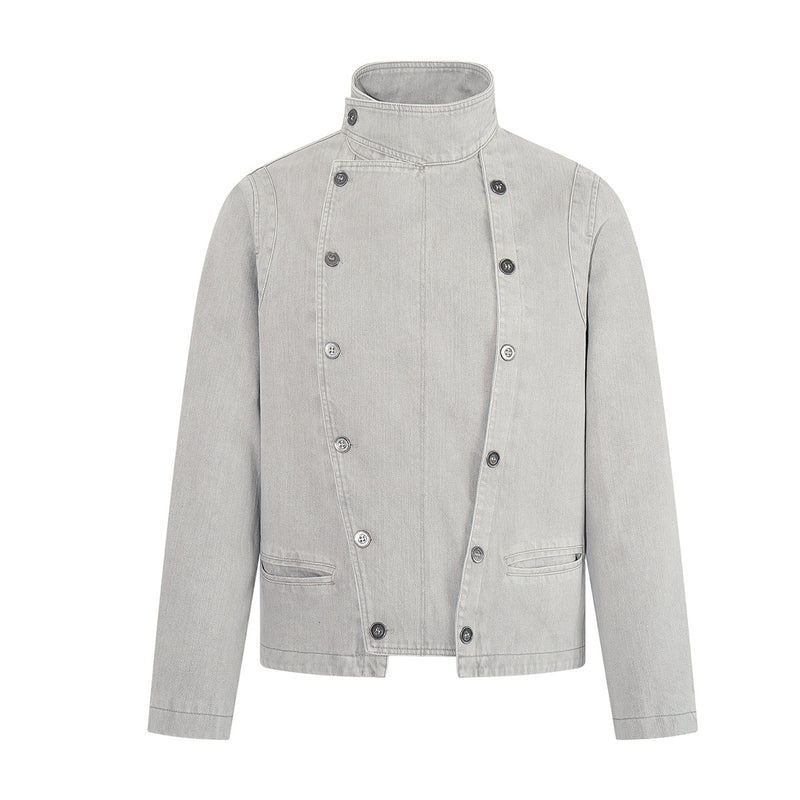 Asymmetrische Jeansjacke mit doppeltem Knopfverschluss – Vintage-Workwear-Stil