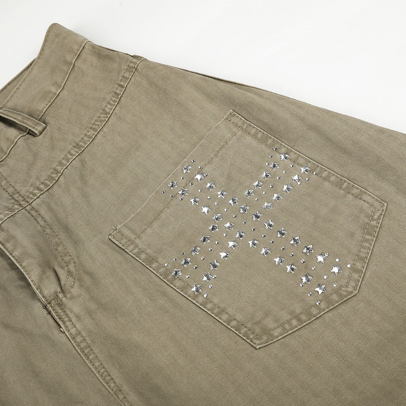 Men's Wide-Leg Pants with Star Studded Cross Pocket Detail – Vintage Punk Style