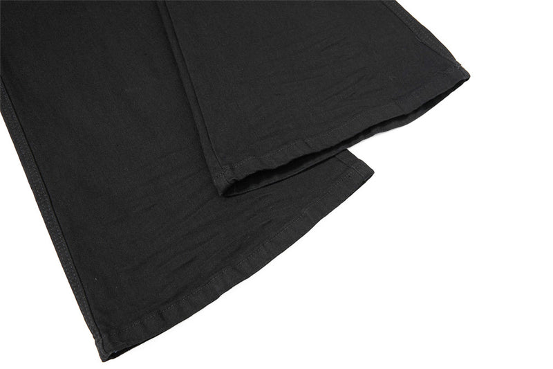 Men's Black Double Waistband Bell Bottom Flare Jeans with Diagonal Zipper