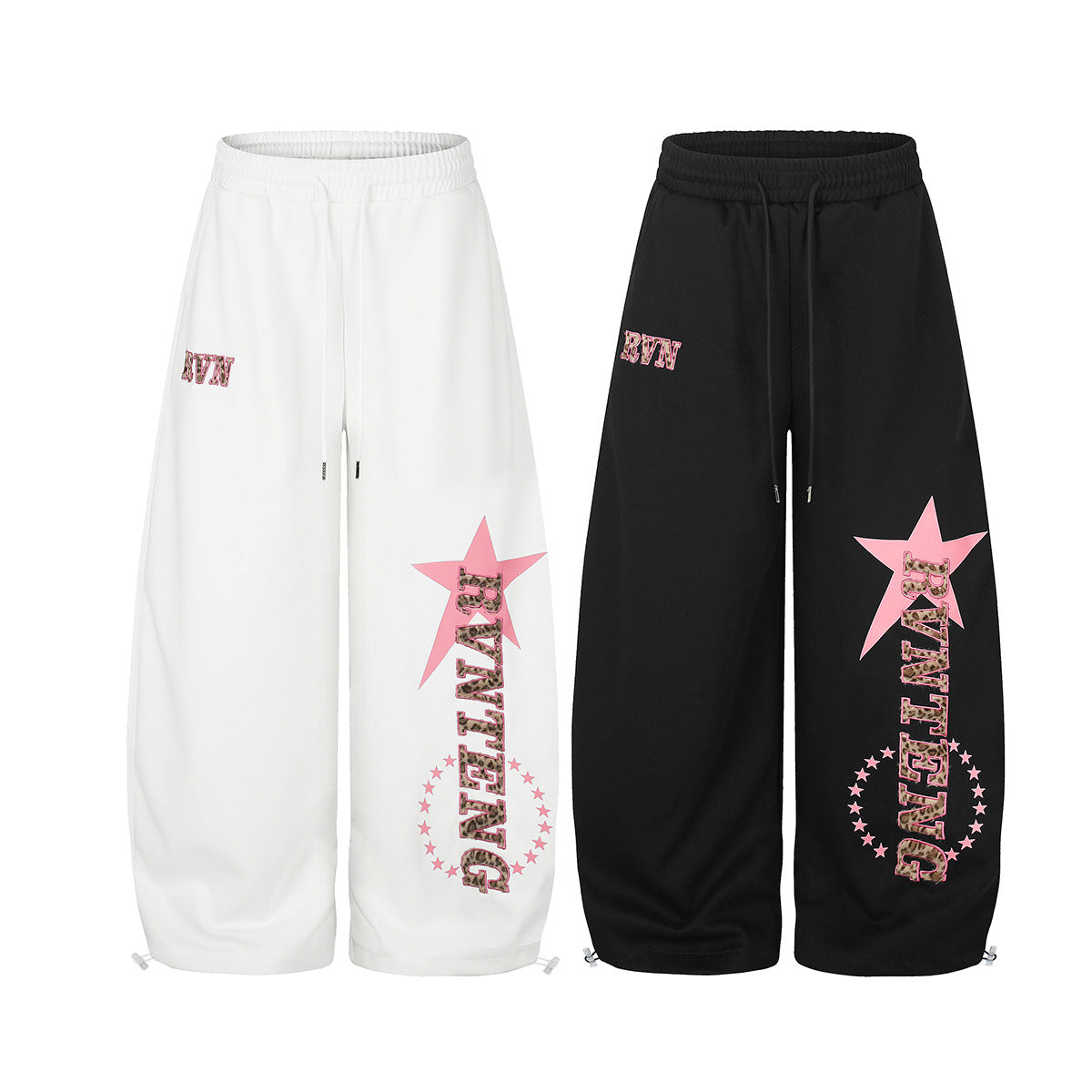Wide-Leg Sweatpants with Star & Leopard Letter Graphic – Streetwear Joggers