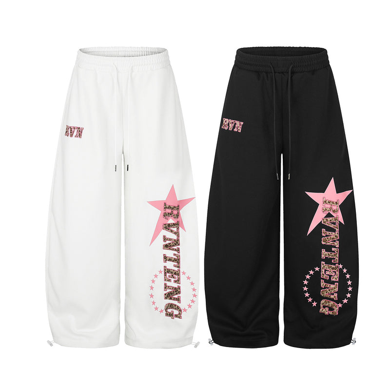 Wide-Leg Sweatpants with Star & Leopard Letter Graphic – Streetwear Joggers
