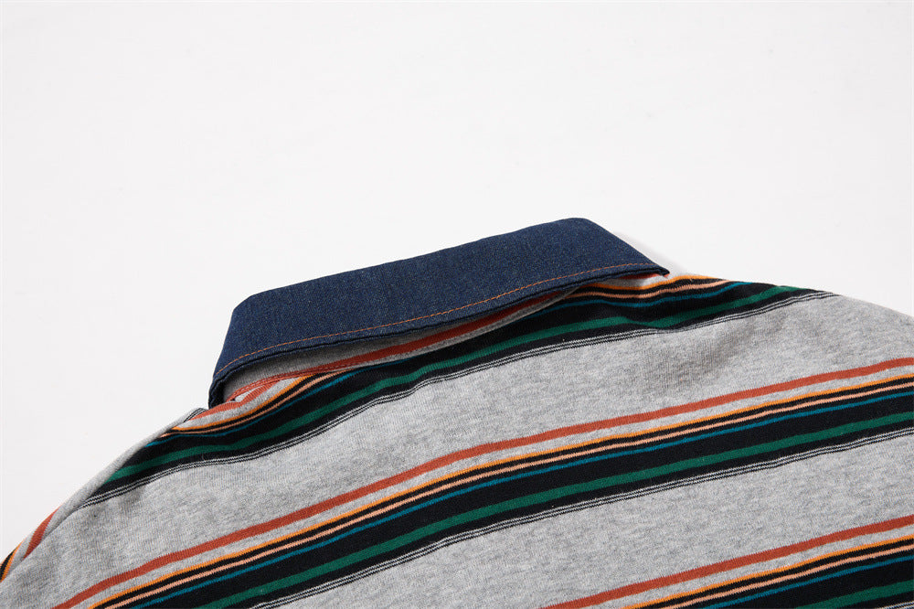Striped Rugby Polo Shirt – Vintage American College Graphic Long Sleeve