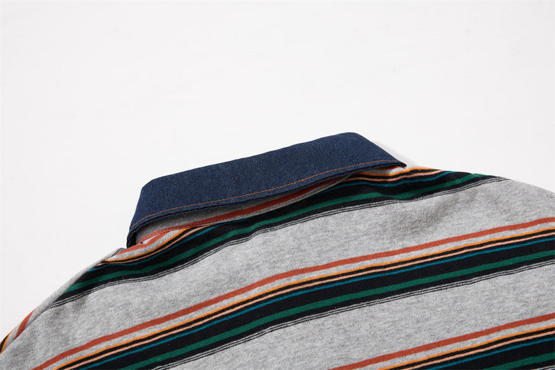 Striped Rugby Polo Shirt – Vintage American College Graphic Long Sleeve