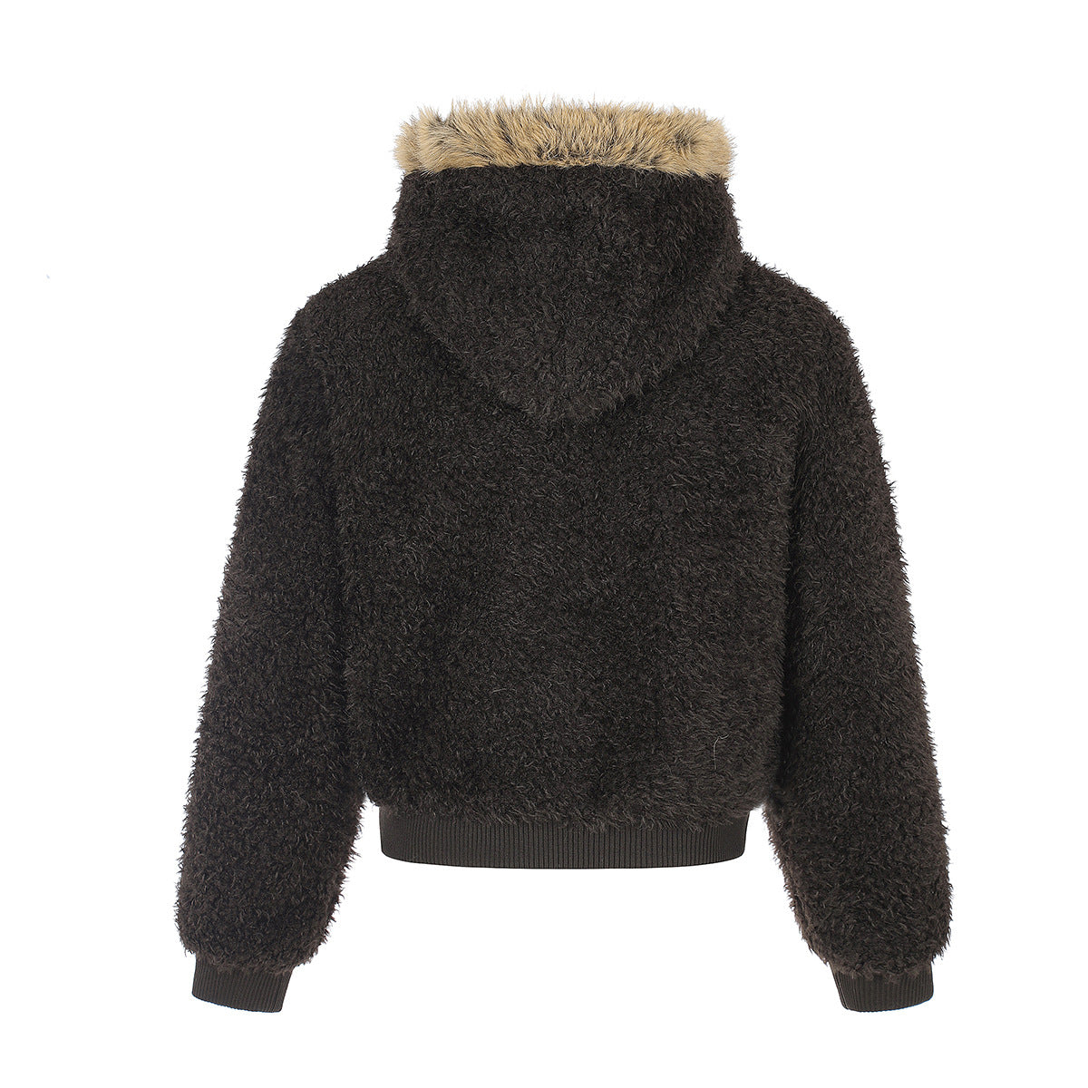 Veste bomber sherpa à capuche moelleuse avec bordure en fausse fourrure