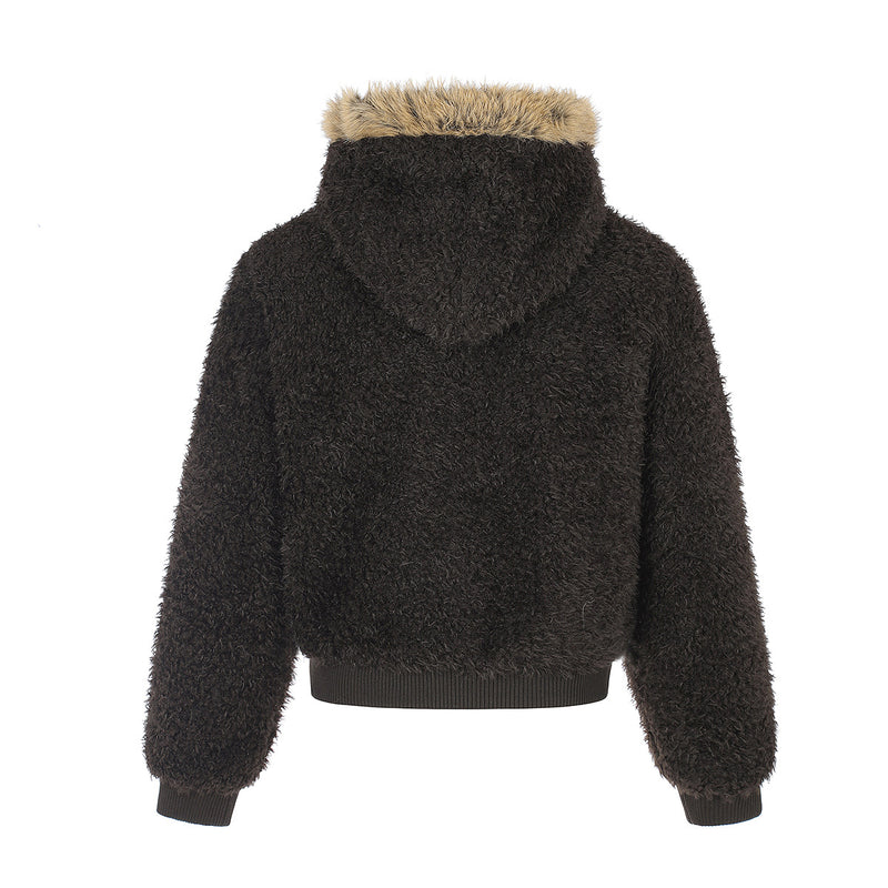 Veste bomber sherpa à capuche moelleuse avec bordure en fausse fourrure