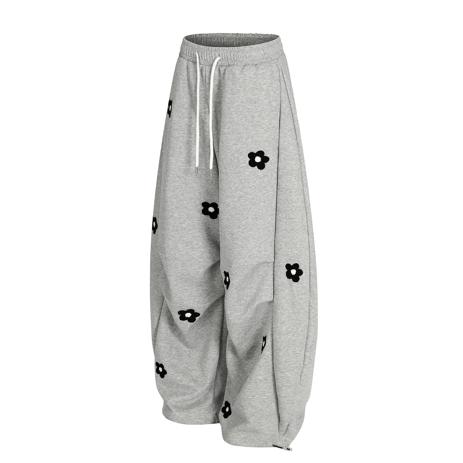 Pantalon de survêtement wide leg avec broderie florale intégrale et taille à cordon