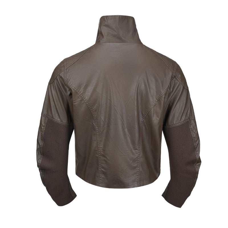 Veste moto en simili cuir – Col montant, poches zippées déconstruites, style biker rétro