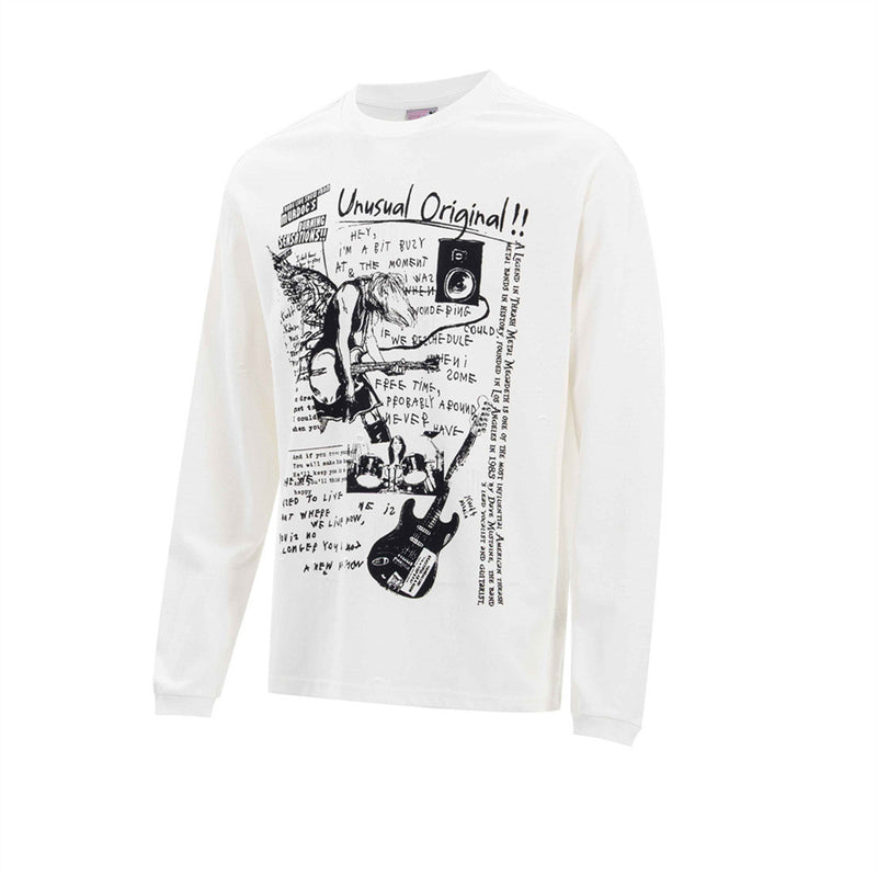 Rock Guitar Graphic Long-Sleeve T-Shirt – Relaxed Fit Crew Neck