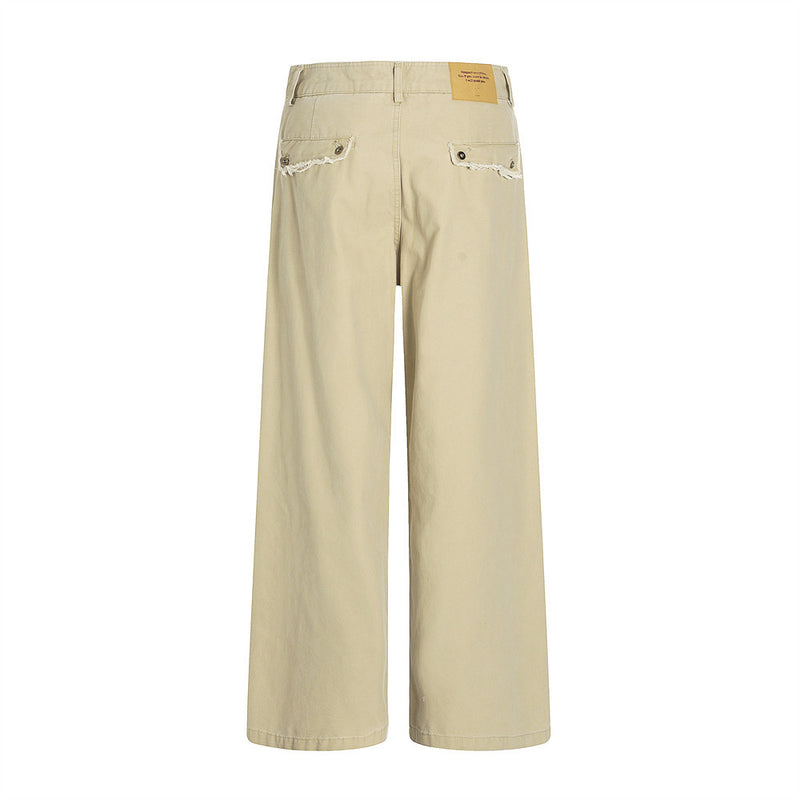 Wide-Leg Frayed Seam Pants – Deconstructed Streetwear Trousers