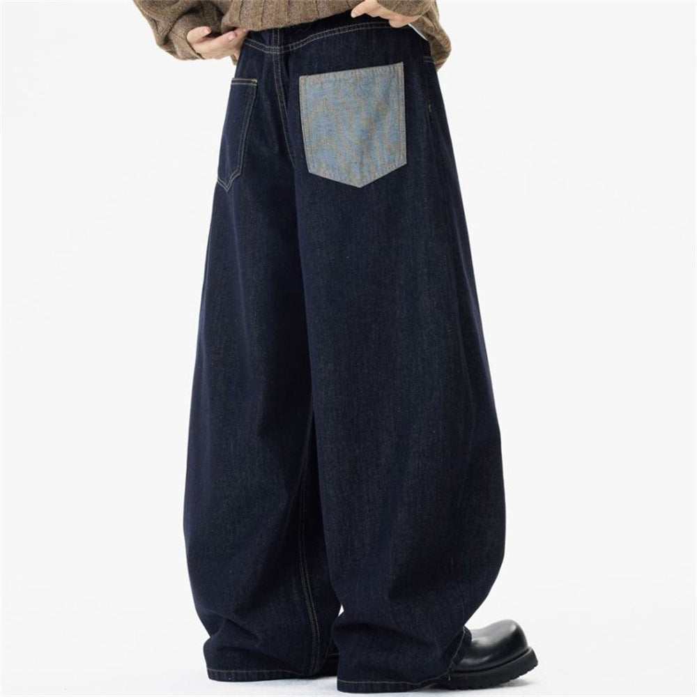 Wide-Leg Dark Indigo Jeans – Oversized Silhouette with Star Charm Belt &