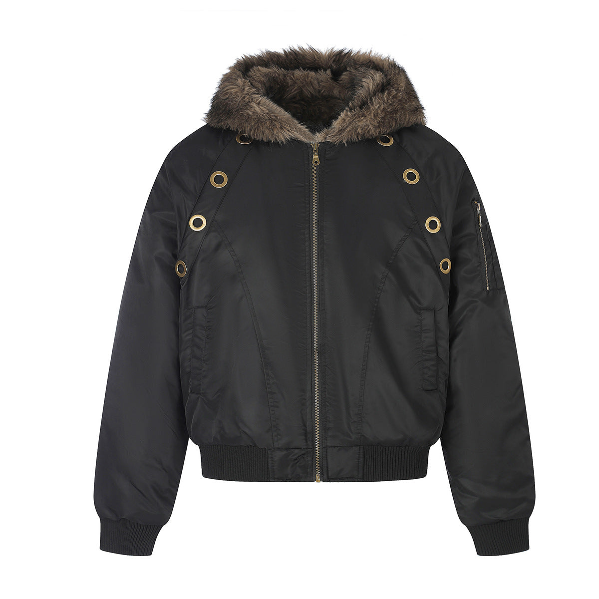 Bomber Jacket with Hoodie Faux Fur Lined Flight Jacket