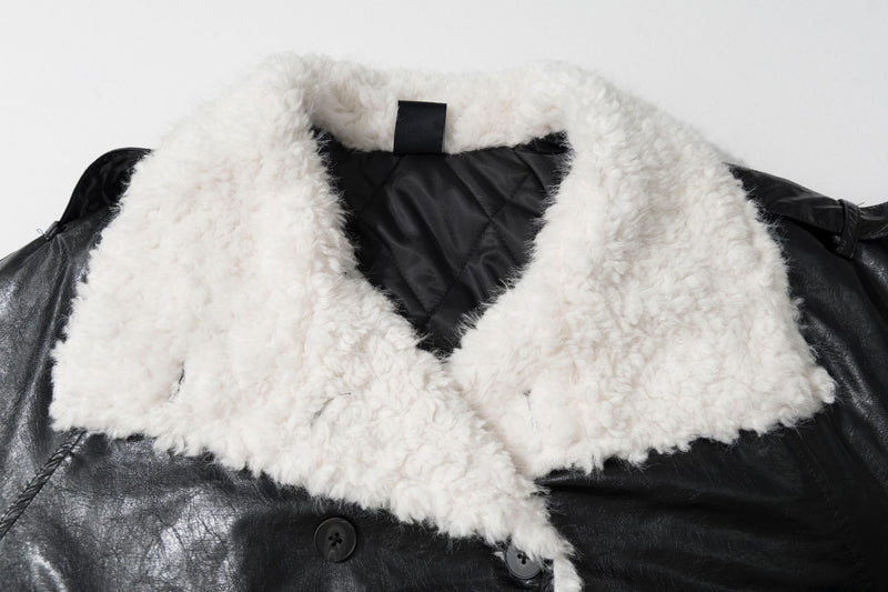 Sherpa Lined Leather Jacket – Black Faux Leather Cropped Bomber with Fleece