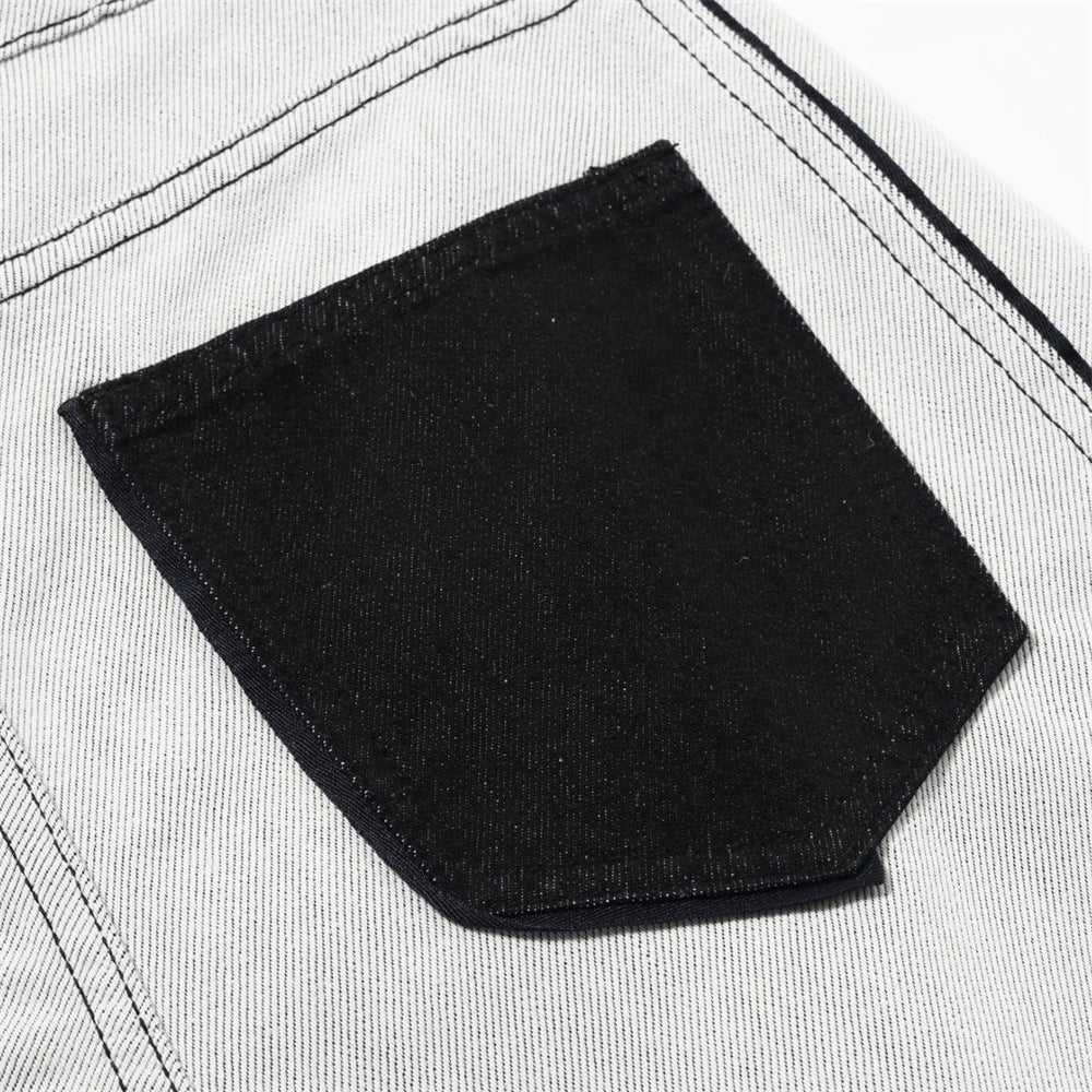 Wide-Leg Jeans Men's Deconstructed Contrast Stitch Baggy Denim Pants