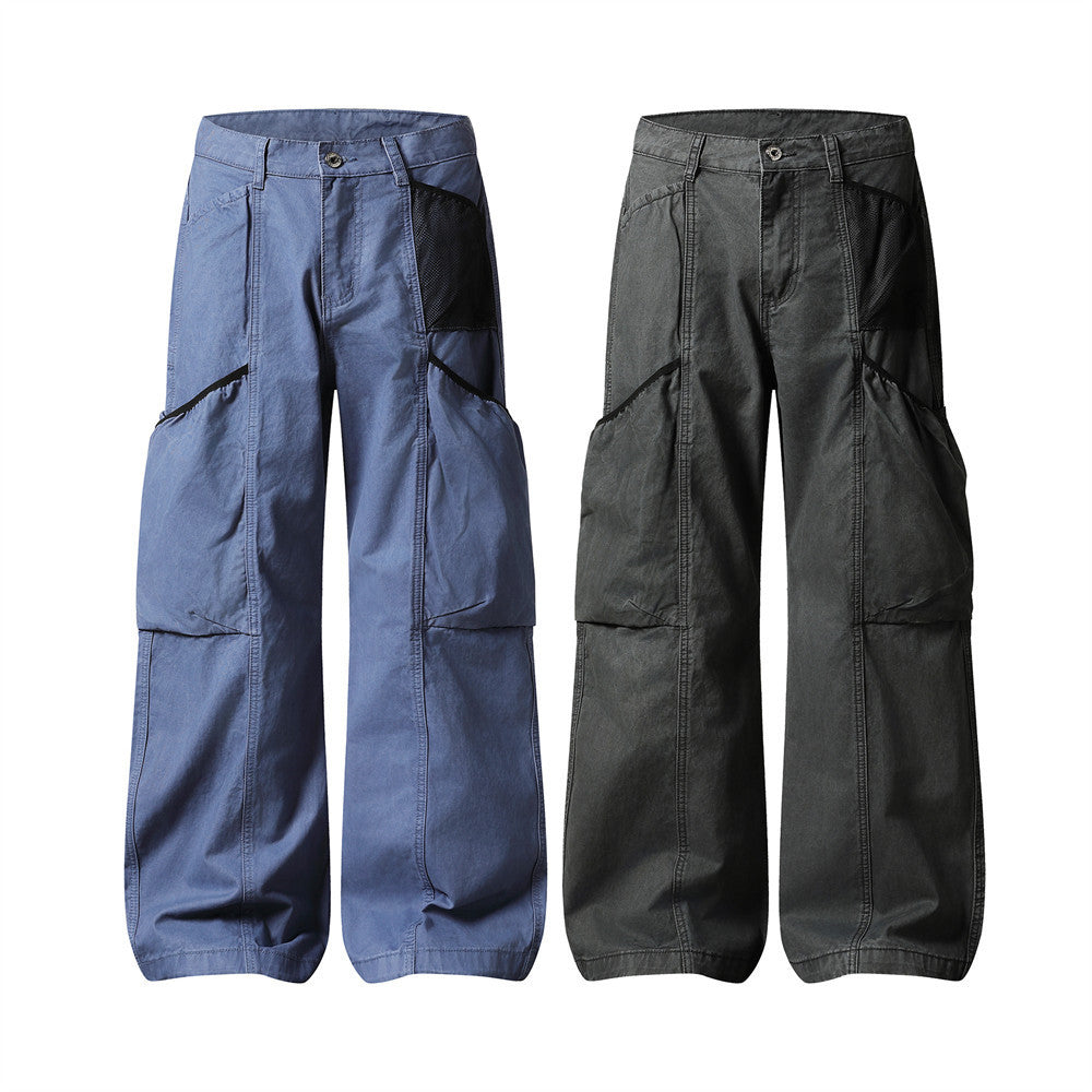 Wide-Leg Cargo Pants – Washed Vintage American Workwear with Oversized Pockets