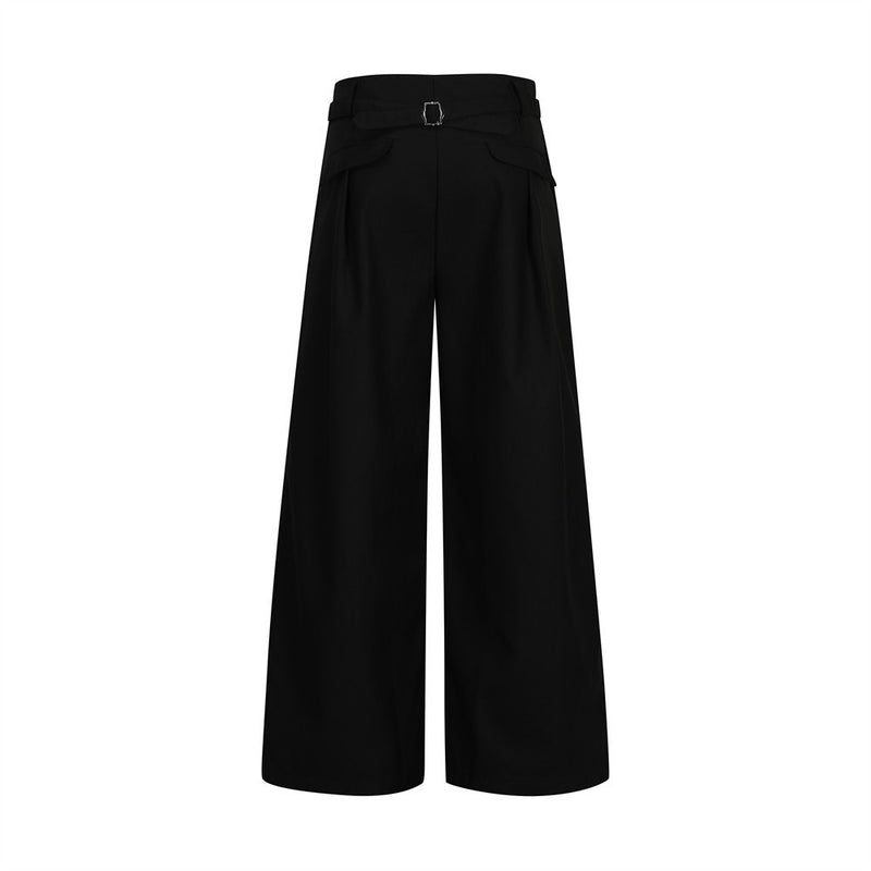 Wide-Leg Pleated Trousers with Wrap Waist Detail