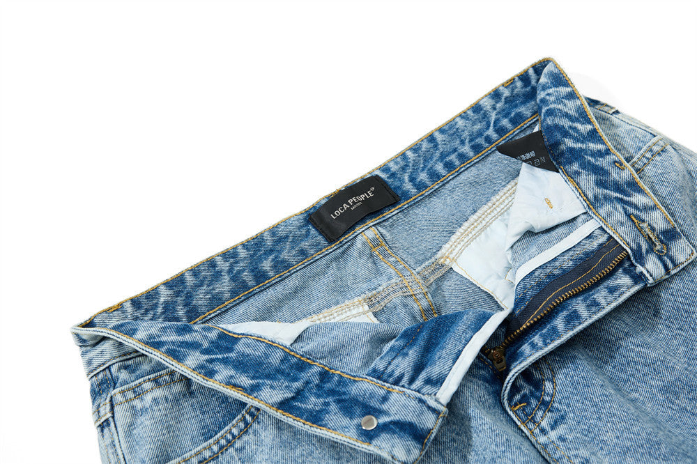 Men's Baggy Cargo Denim Jeans – Wide Leg, Multi-Pocket, Acid Wash
