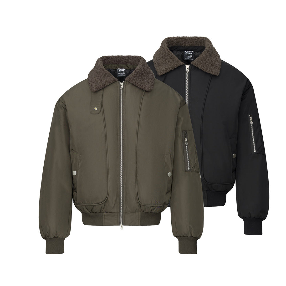Sherpa Collar Padded Bomber Jacket – Olive Green / Black