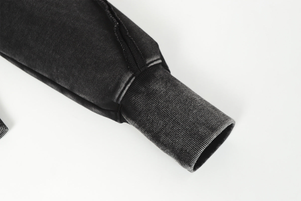 Deconstructed Asymmetric Zip Hoodie – Washed Oversized American Streetwear