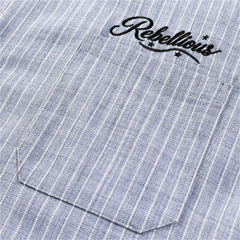 Stripe Long Sleeve Shirt with Rebellious Script Embroidery, Oversized Fit